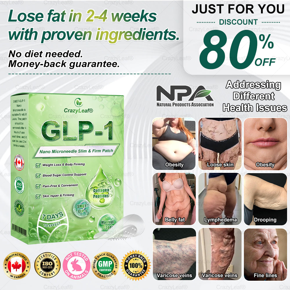 🎁CA Clinically Proven|Official Store | CrazyLeaf® SMGT-GLP-1 Nano Microneedle Patch with Collagen & Matrixyl 3000 丨Targets Obesity, Loose Skin, High Blood Pressure, Diabetes, Fatty Liver, Joint Pain, Brain Fog, Low Energy, Body Aches, and More